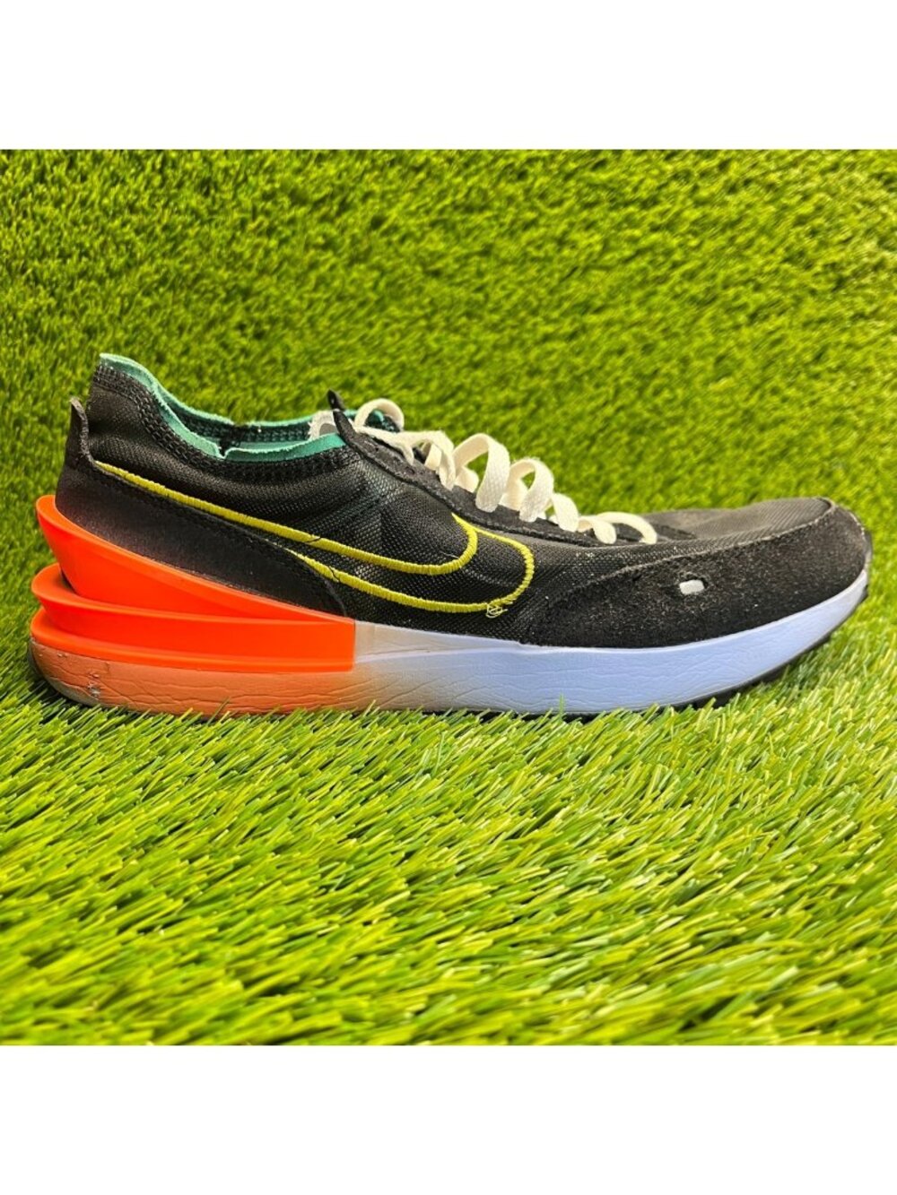 Nike Waffle One Mens Size 10.5 Black Blue Athletic Running Shoes Sneakers